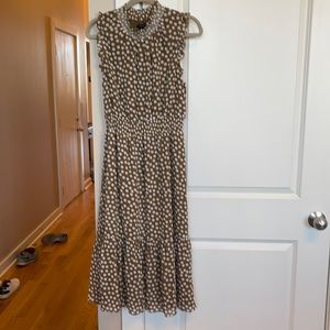 Jcrew tan brown polka dot midi dress